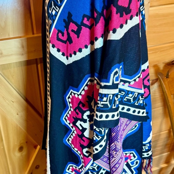 Flying Tomato Open Front Fringe Trimmed Black, Pink & Purple One Size Kimono - Picture 10 of 10